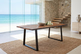 Satriano 80-Inch Live-Edge Rectangular Solid Sheesham Dining Table in an oceanfront glass house
