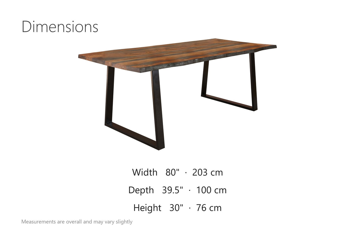 Satriano 80-Inch Live-Edge Rectangular Solid Sheesham Dining Table dimensions
