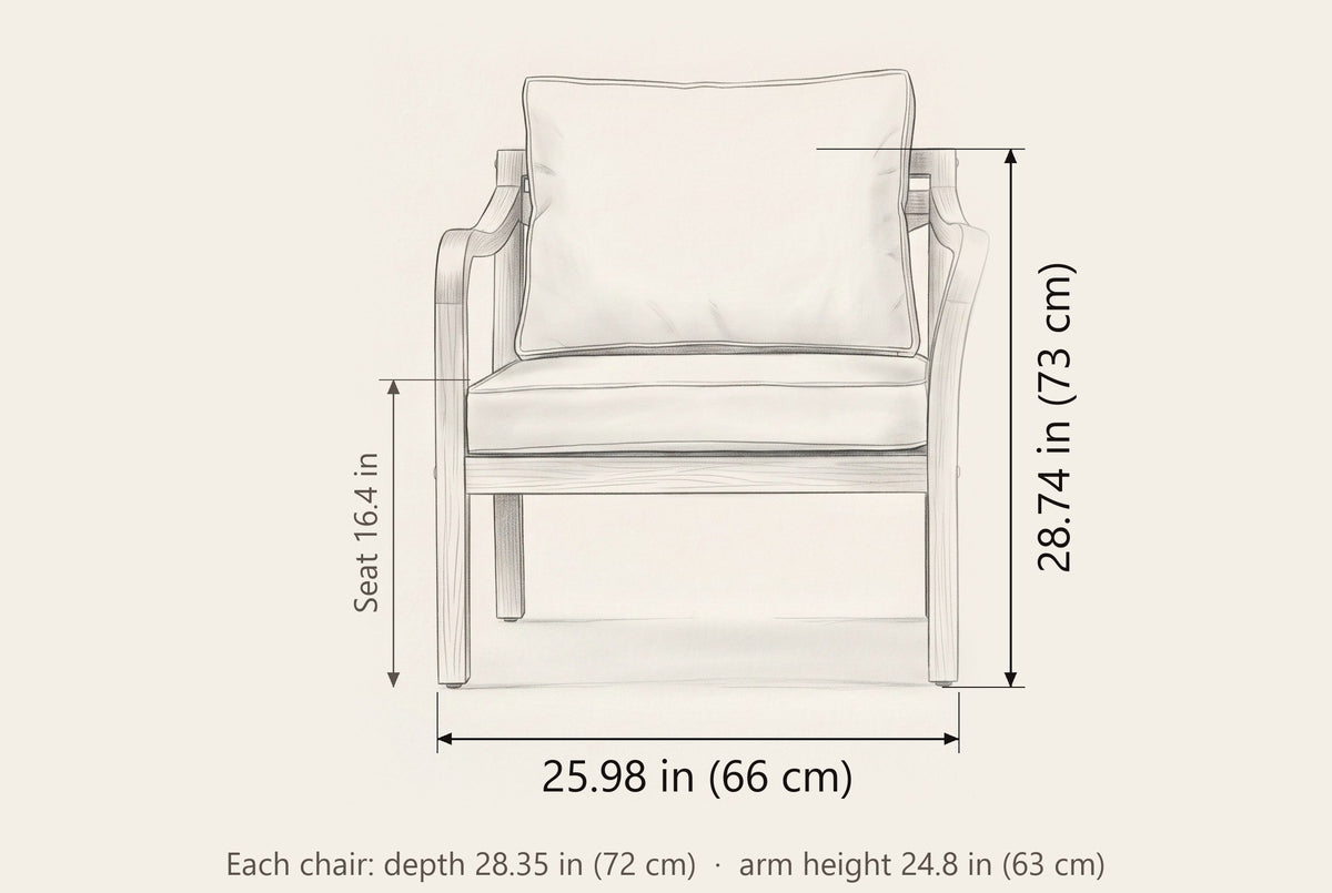 Savoca club chair dimensions: 25.98 in wide, 28.74 in high, seat 16.4 in