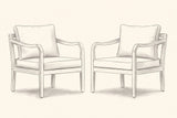 Pencil sketch of the two Savoca club chairs, three-quarter view