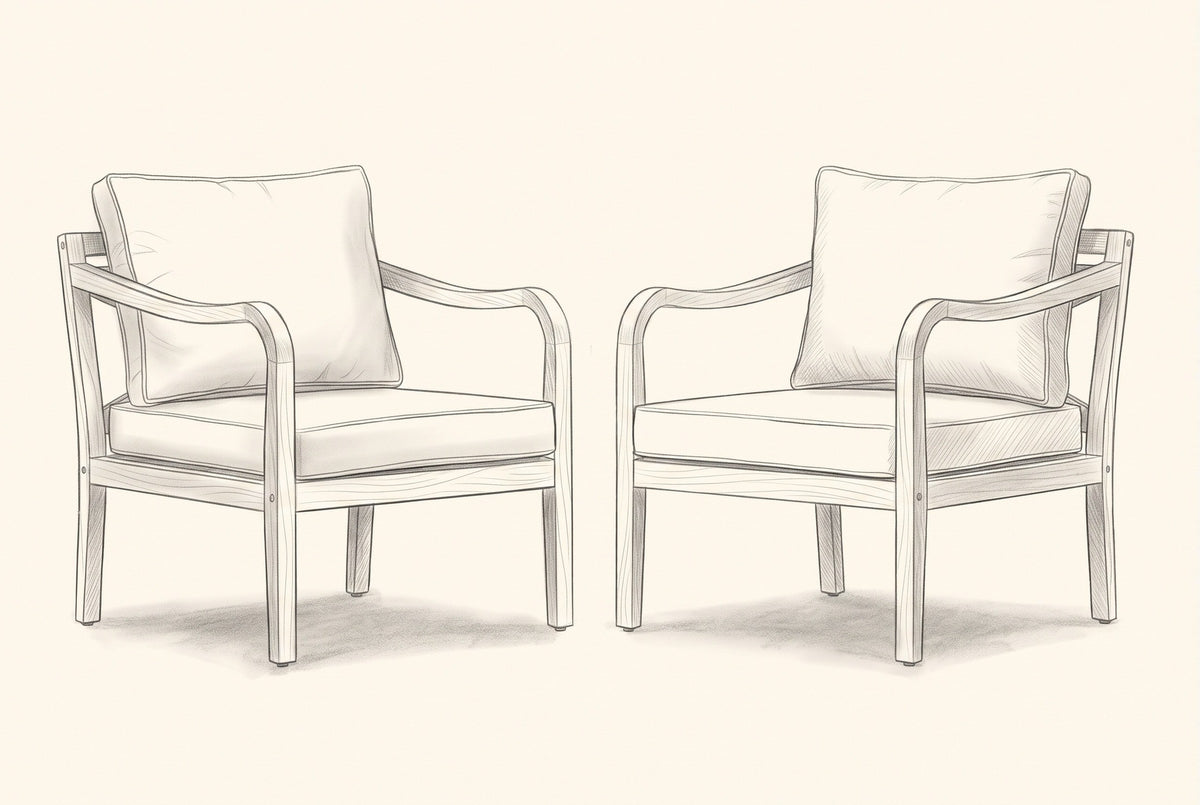 Pencil sketch of the two Savoca club chairs, three-quarter view