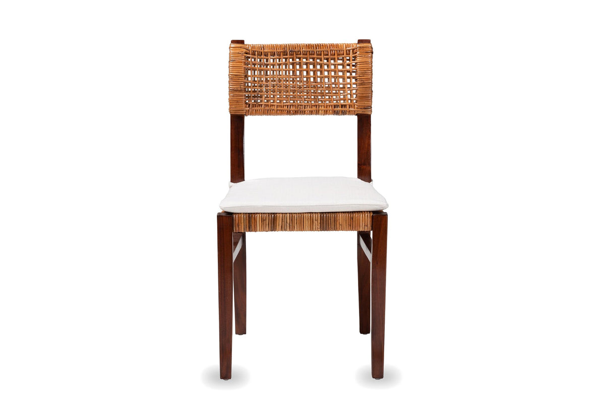 Scalea Rattan and Mahogany Dining Chair, front view