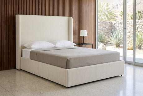Scanno Ivory Canvas Wingback Platform Bed
