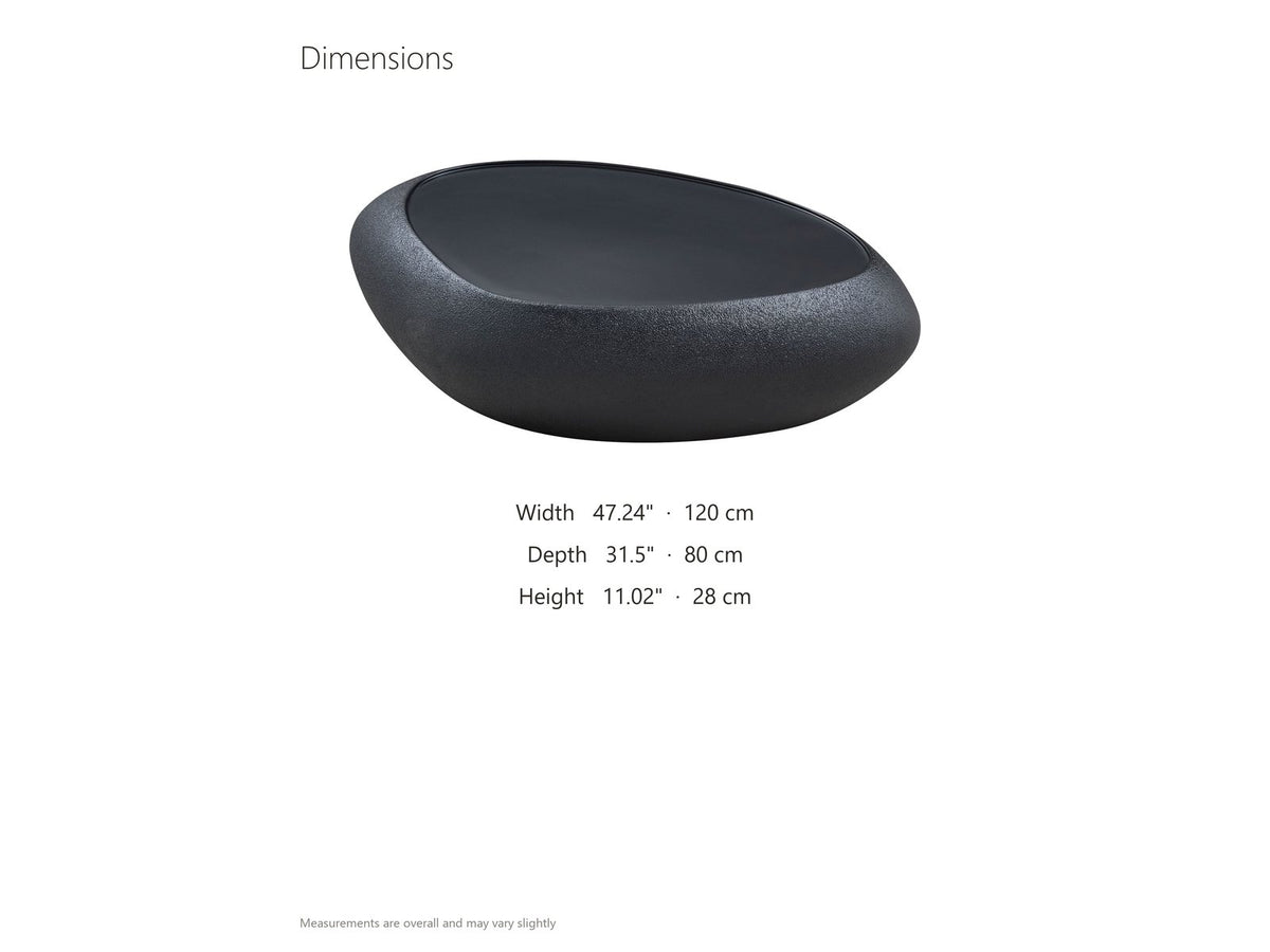 Scicli Black Fiberglass Pebble Coffee Table dimensions: 47.24 in wide, 31.5 in deep, 11.02 in high
