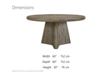 Scigliano 60-Inch Round Knotty Oak Veneer Pedestal Dining Table dimensions