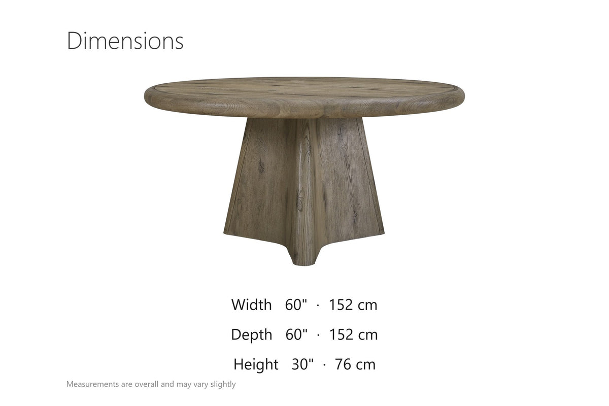 Scigliano 60-Inch Round Knotty Oak Veneer Pedestal Dining Table dimensions