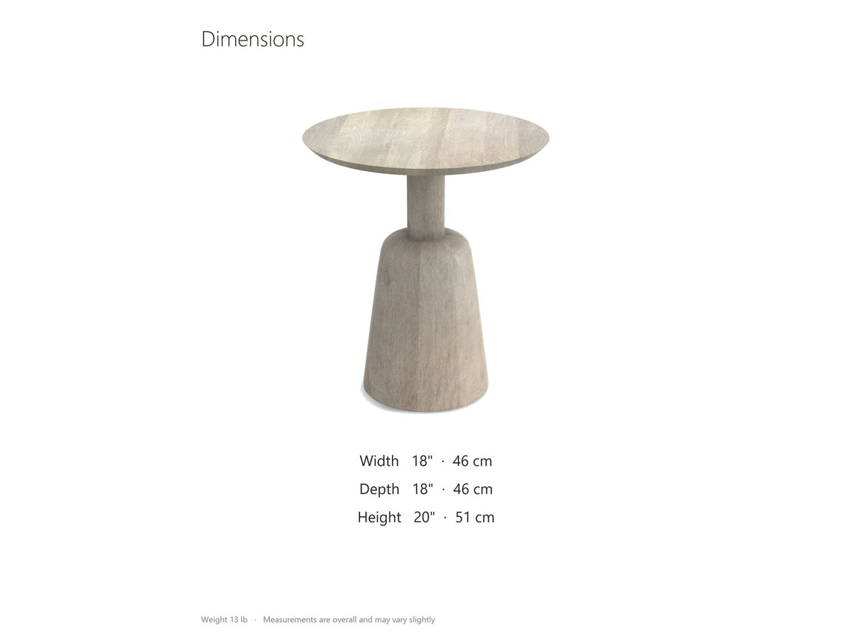 Segesta Whitewashed Mango Pedestal Side Table dimensions: 18.0 in wide, 18.0 in deep, 20.0 in high