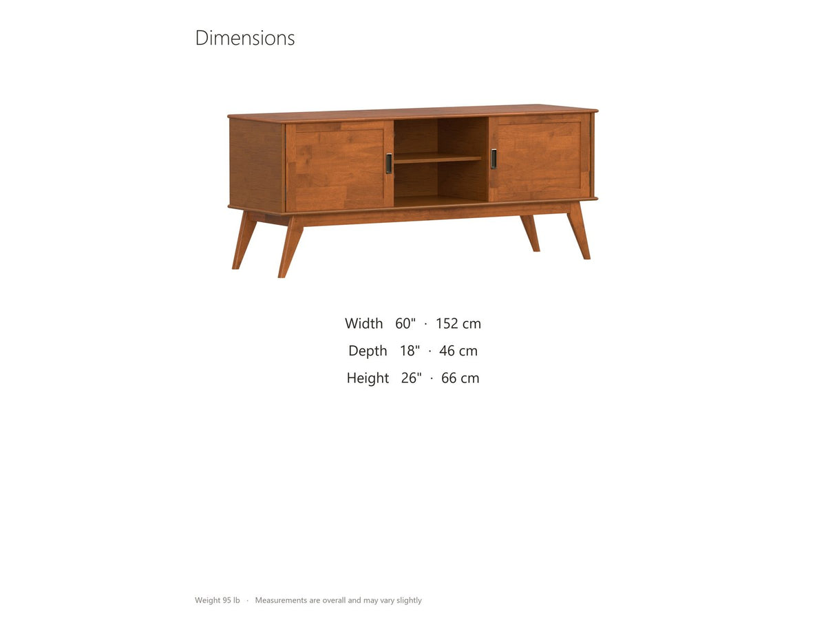 Senigallia Low Mid-Century Media Console dimensions: 60.0 in wide, 18.0 in deep, 26.0 in high