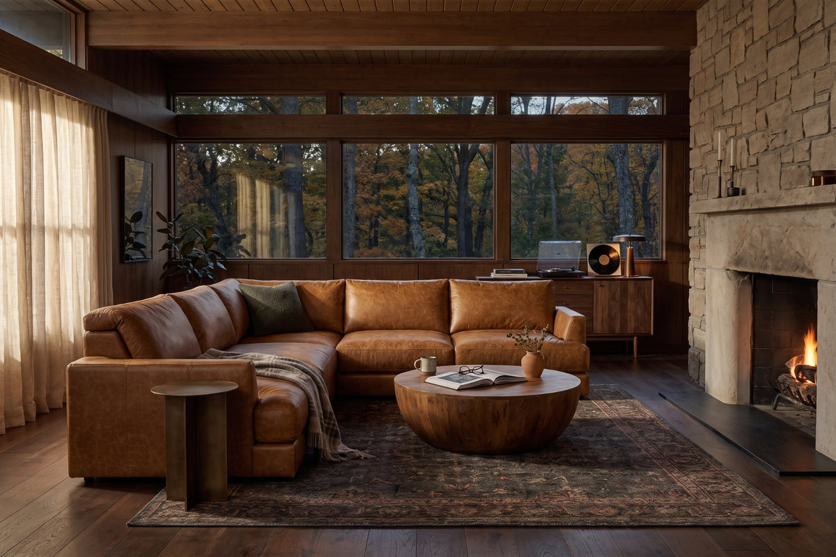 Serena Distressed Leather Corner Sectional Sofa