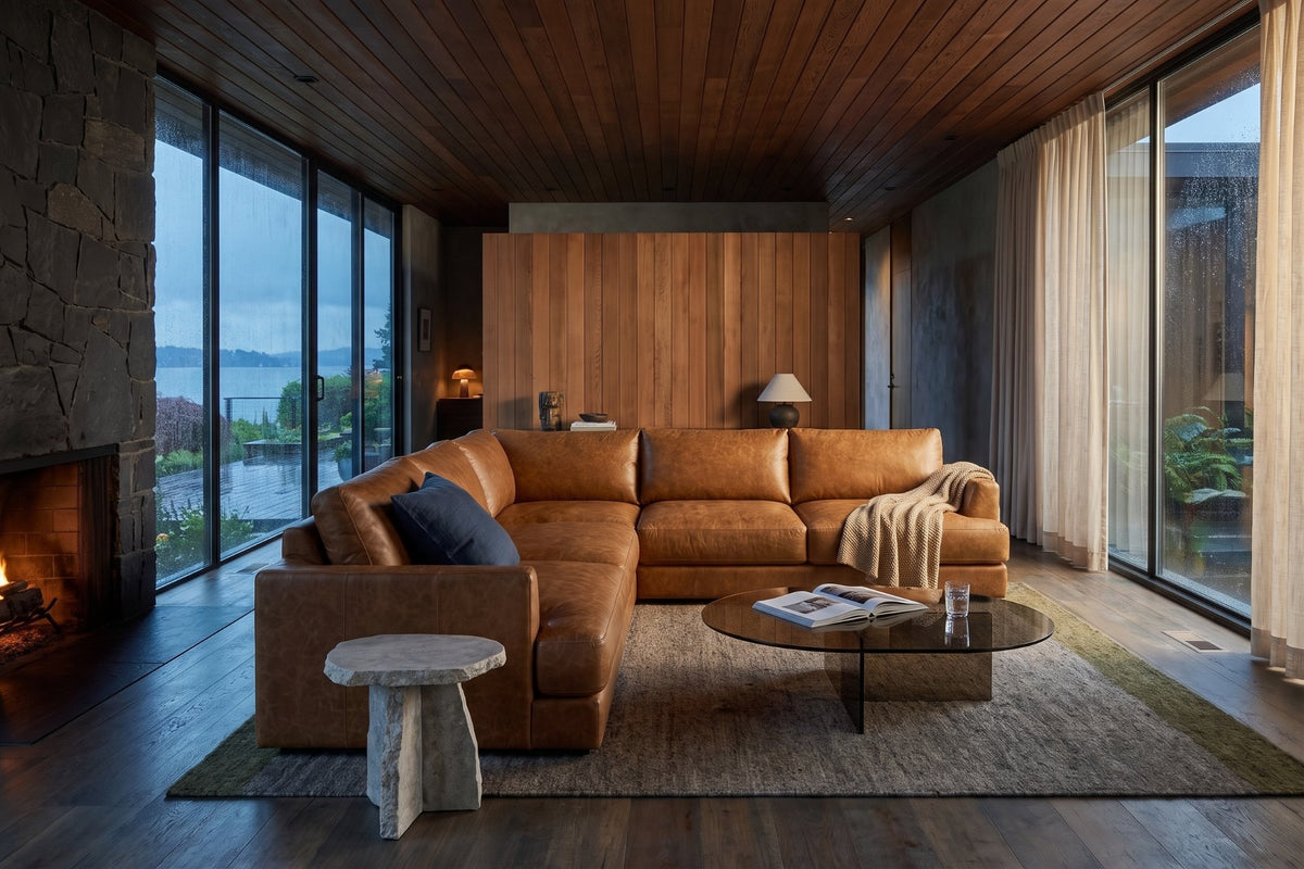Serena Distressed Leather Corner Sectional Sofa