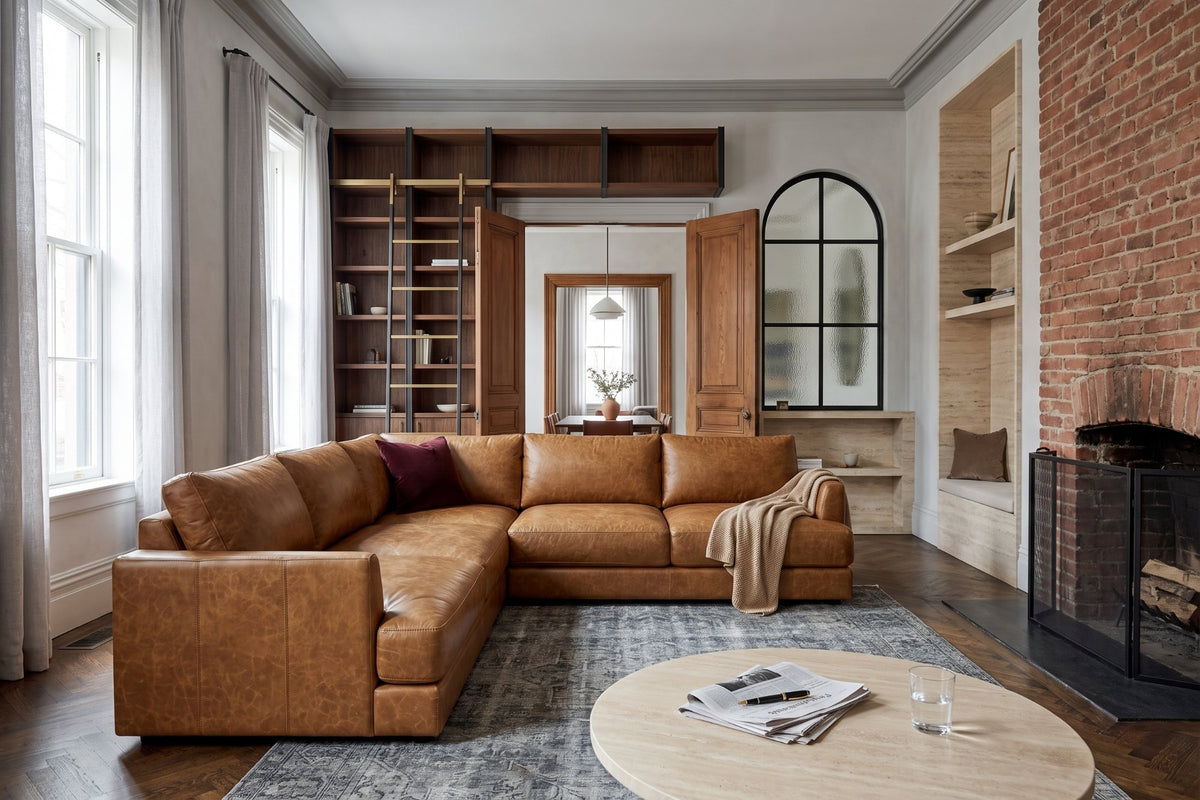 Serena Distressed Leather Corner Sectional Sofa