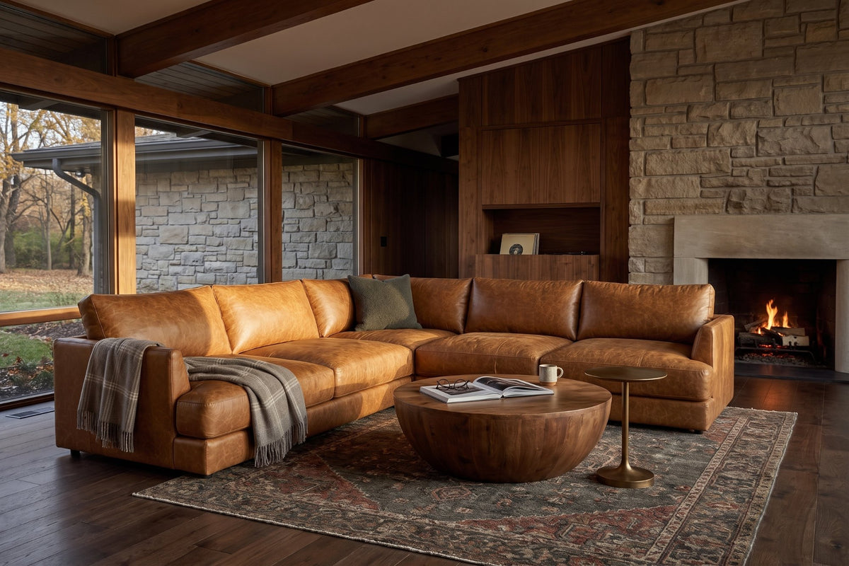 Serena Distressed Leather Corner Sectional Sofa