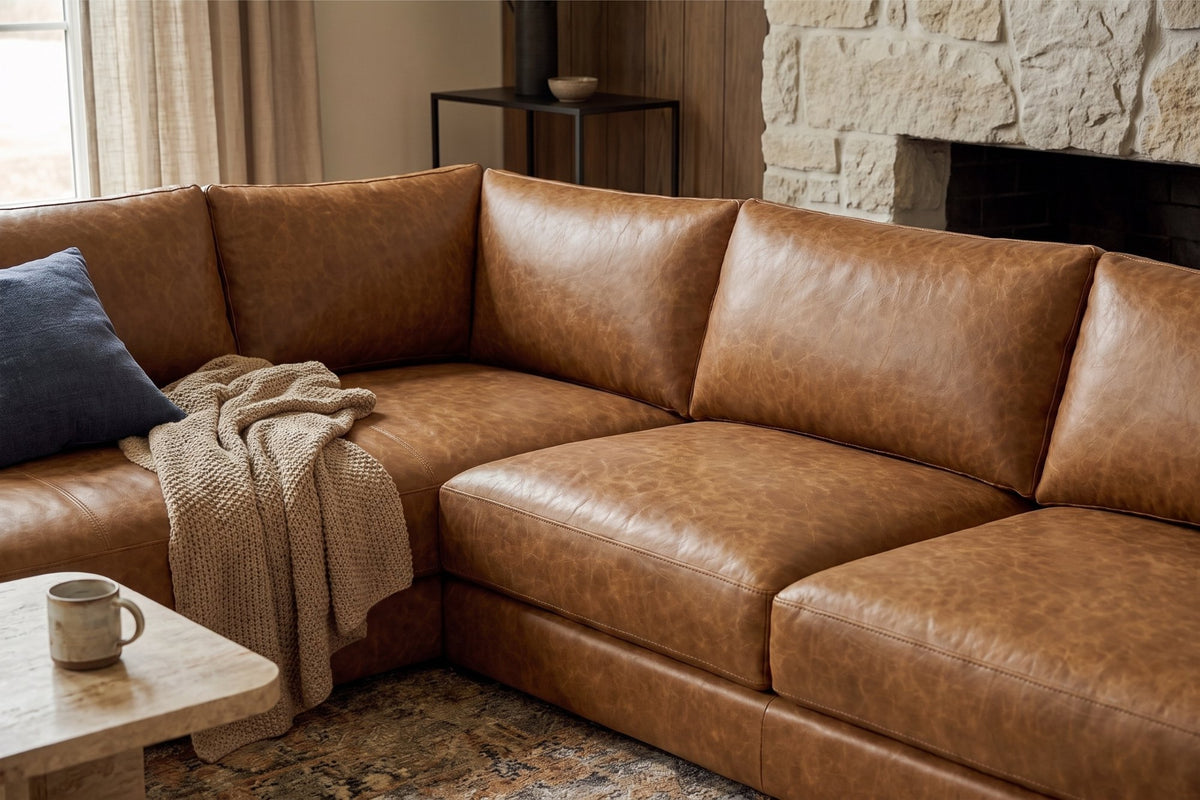 Serena Distressed Leather Sectional Sofa