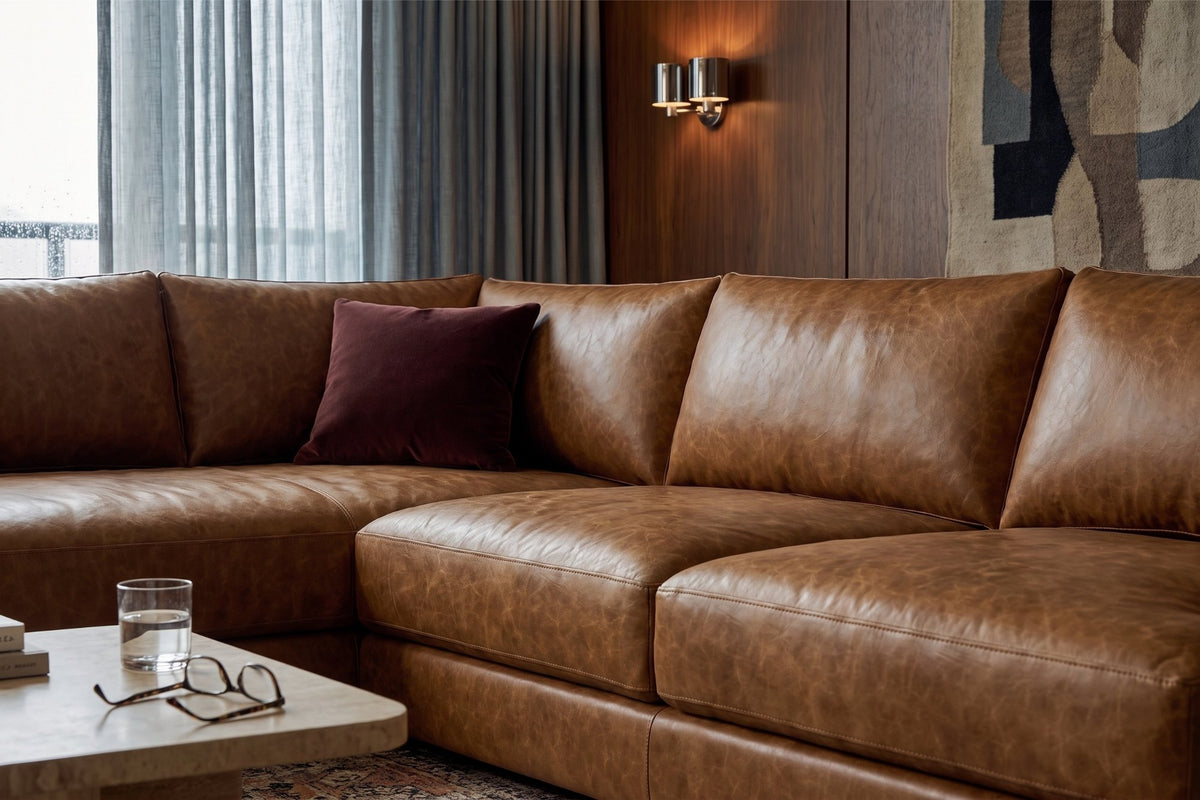 Serena Distressed Leather Sectional Sofa