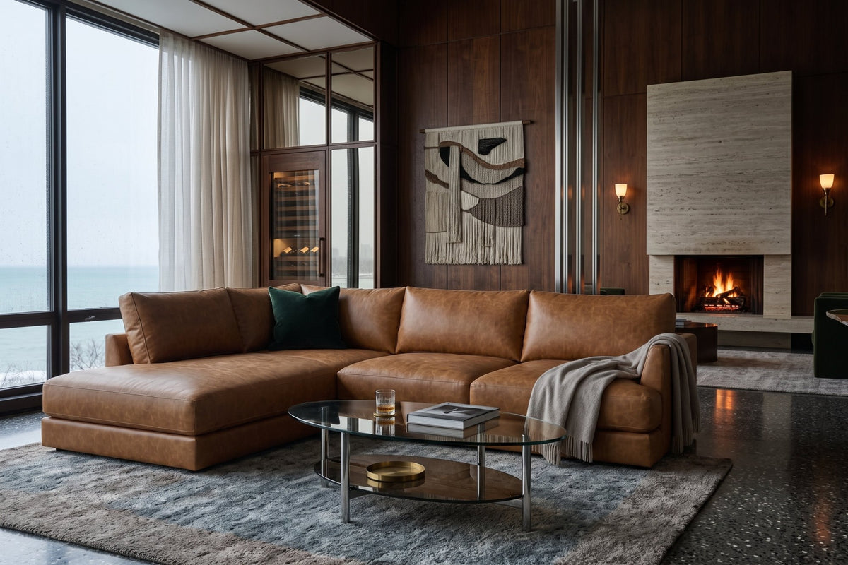 Serena Distressed Leather Sectional Sofa
