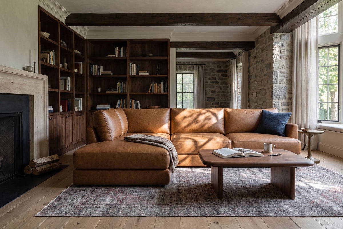 Serena Distressed Leather Sectional Sofa