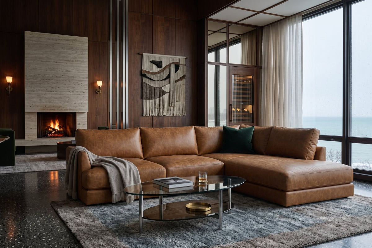 Serena Distressed Leather Sectional Sofa