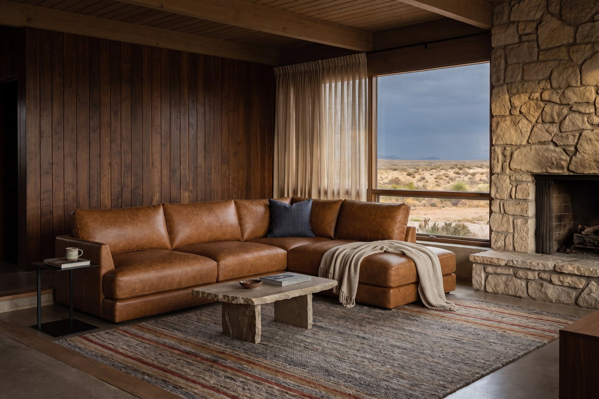 Serena Distressed Leather Sectional Sofa