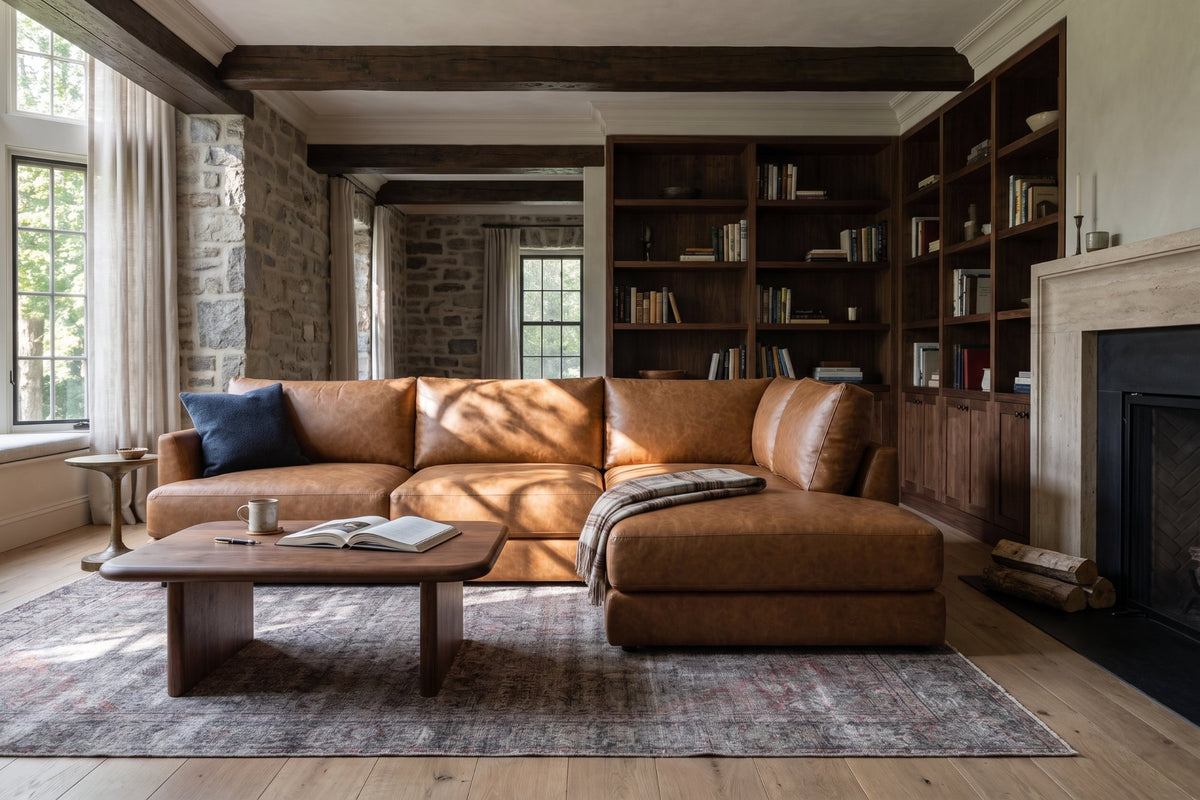 Serena Distressed Leather Sectional Sofa