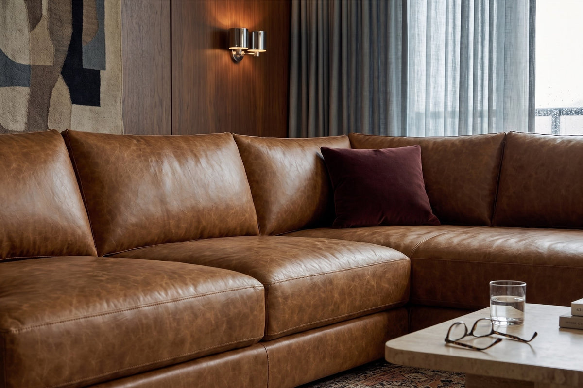 Serena Distressed Leather Sectional Sofa
