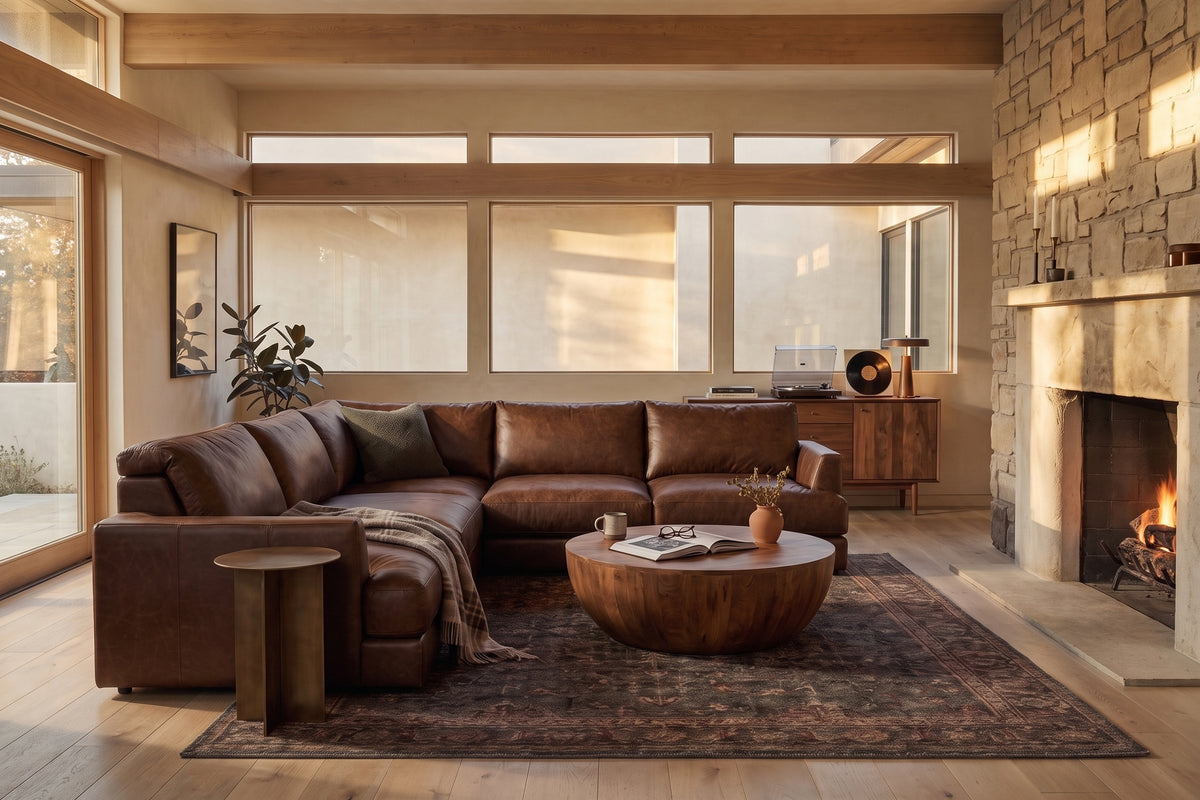Serena Distressed Leather Corner Sectional Sofa