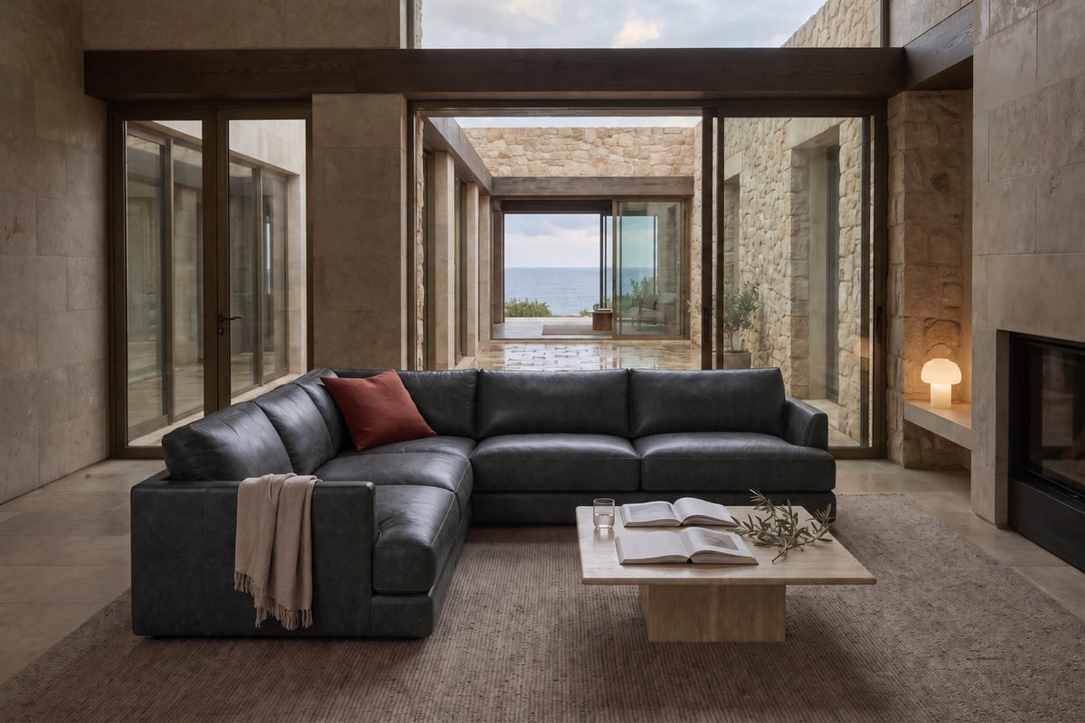 Serena Distressed Leather Corner Sectional Sofa