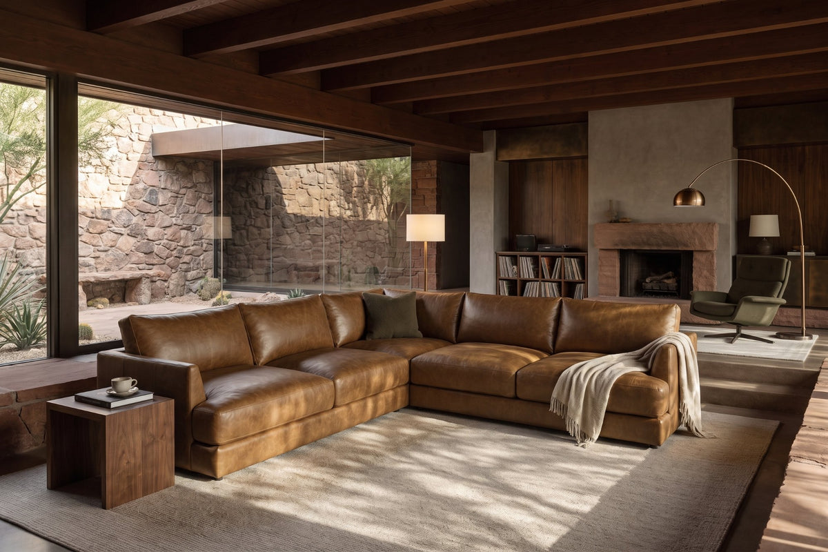 Serena Distressed Leather Corner Sectional Sofa