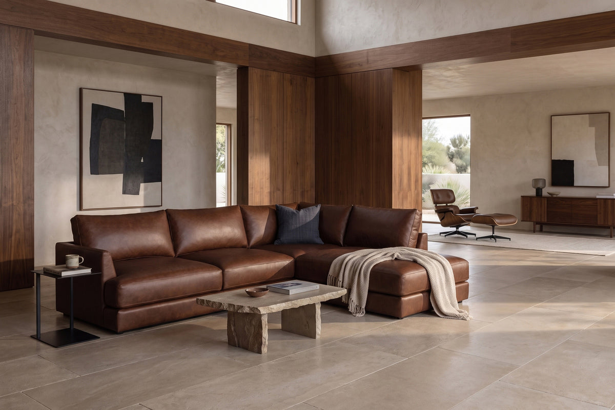 Serena Distressed Leather Sectional Sofa