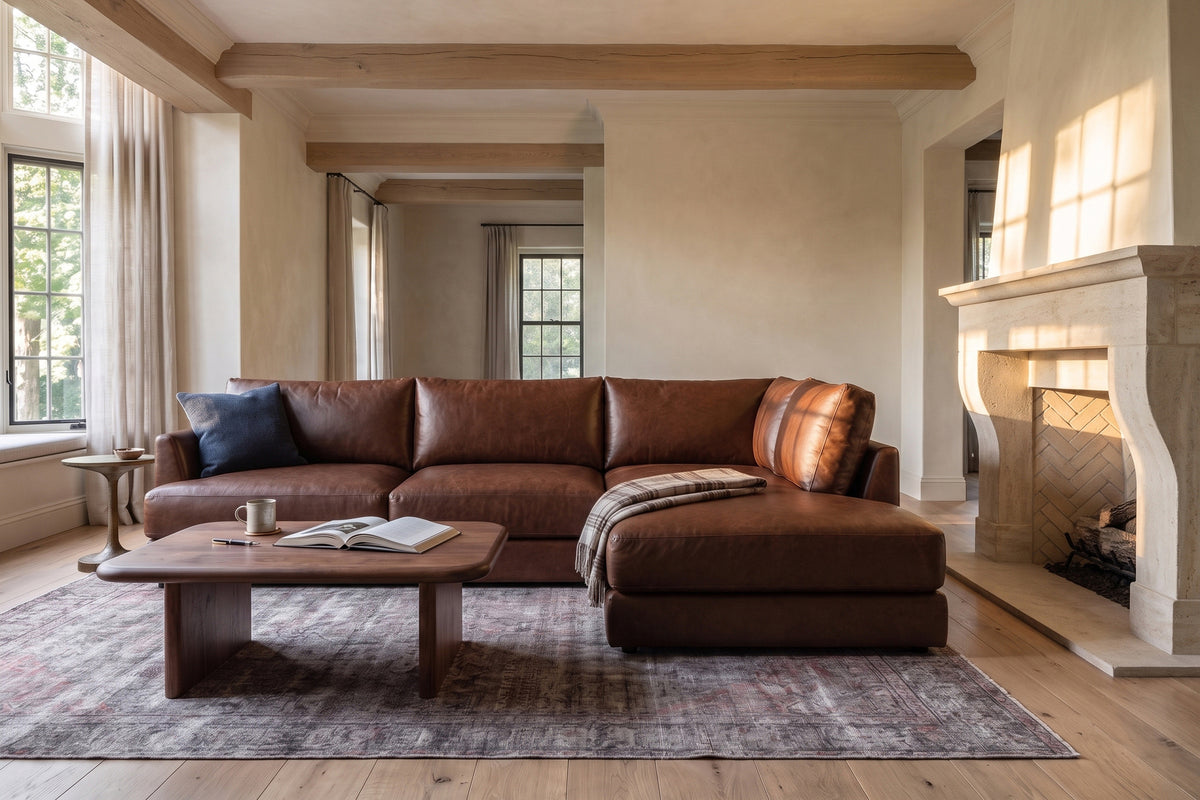 Serena Distressed Leather Sectional Sofa