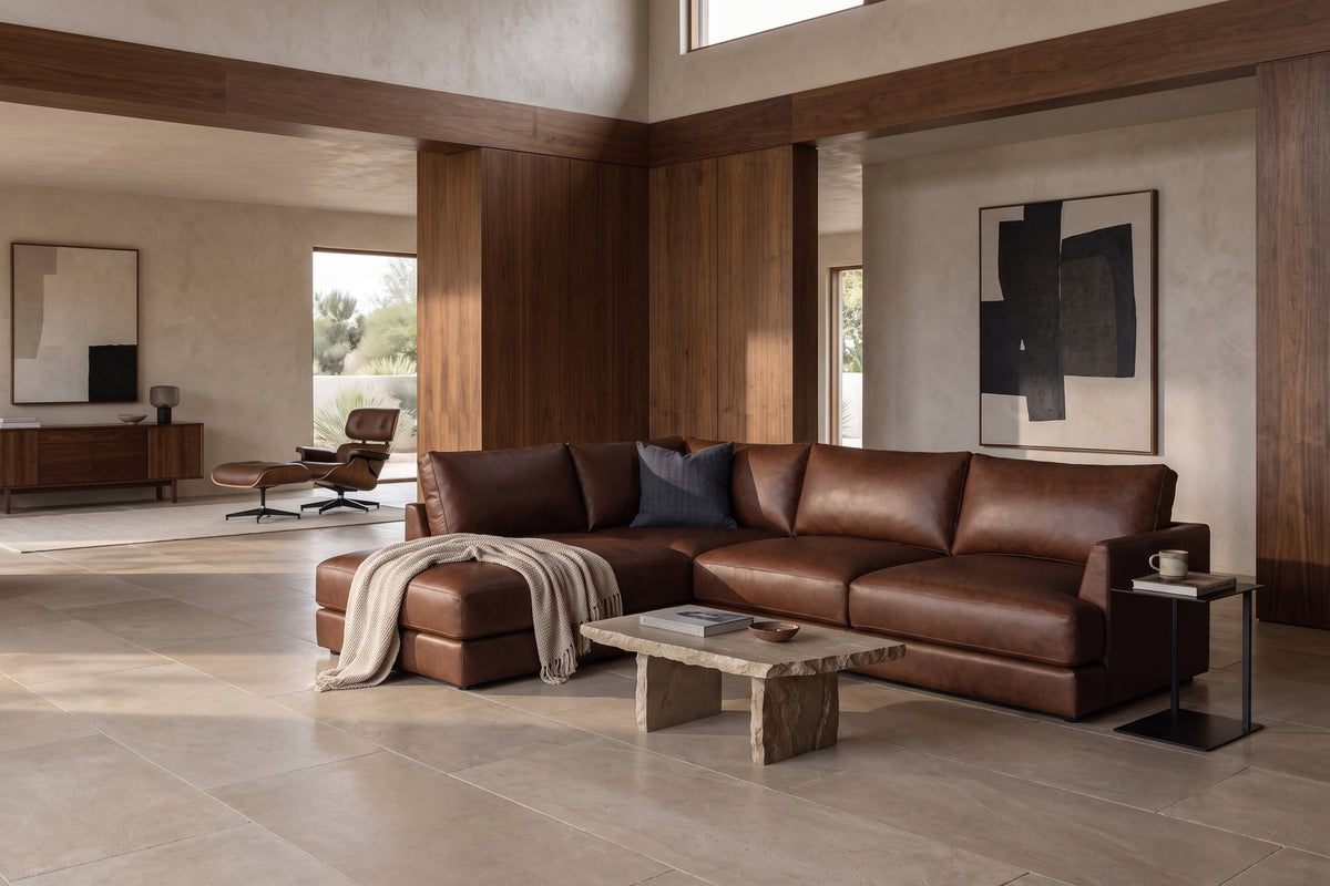 Serena Distressed Leather Sectional Sofa