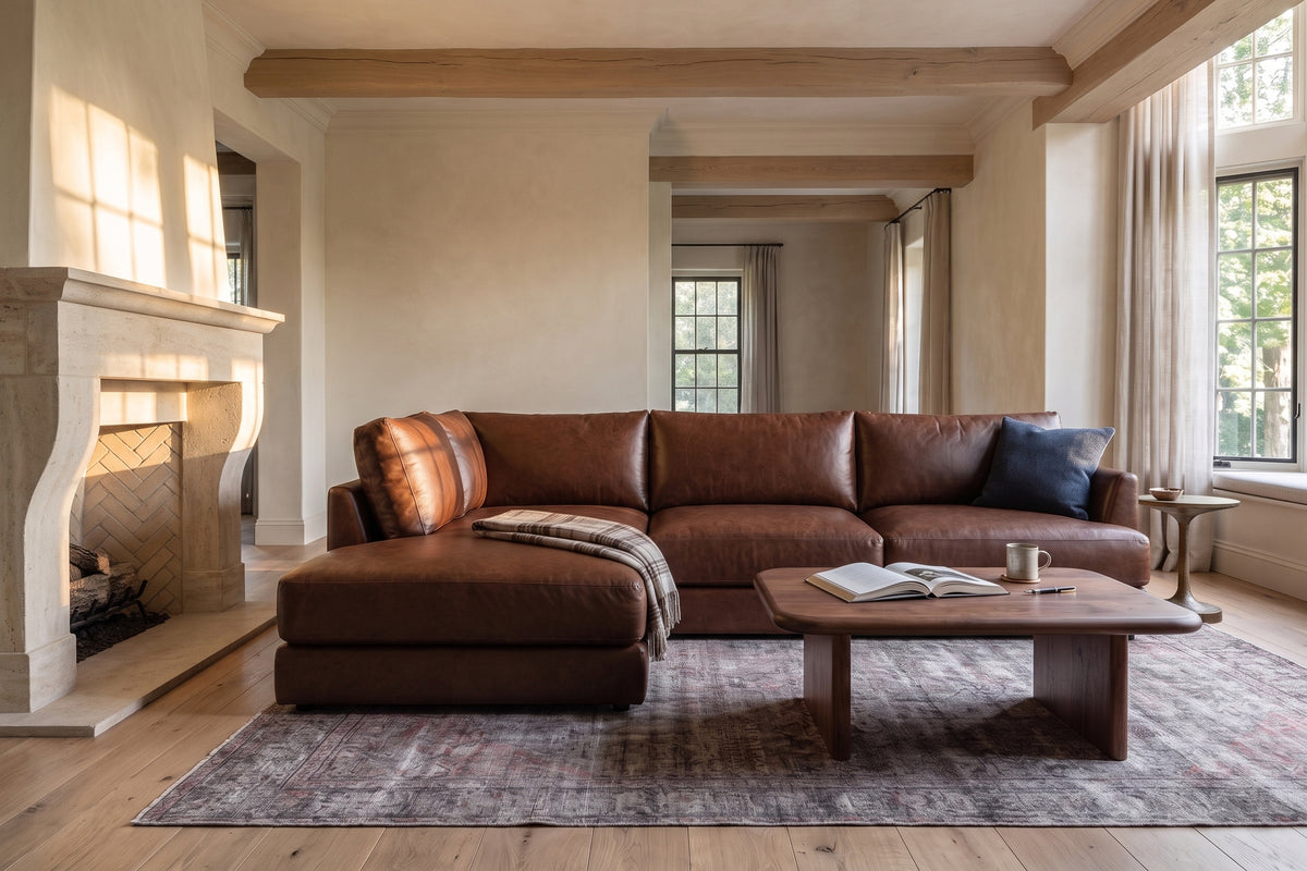 Serena Distressed Leather Sectional Sofa