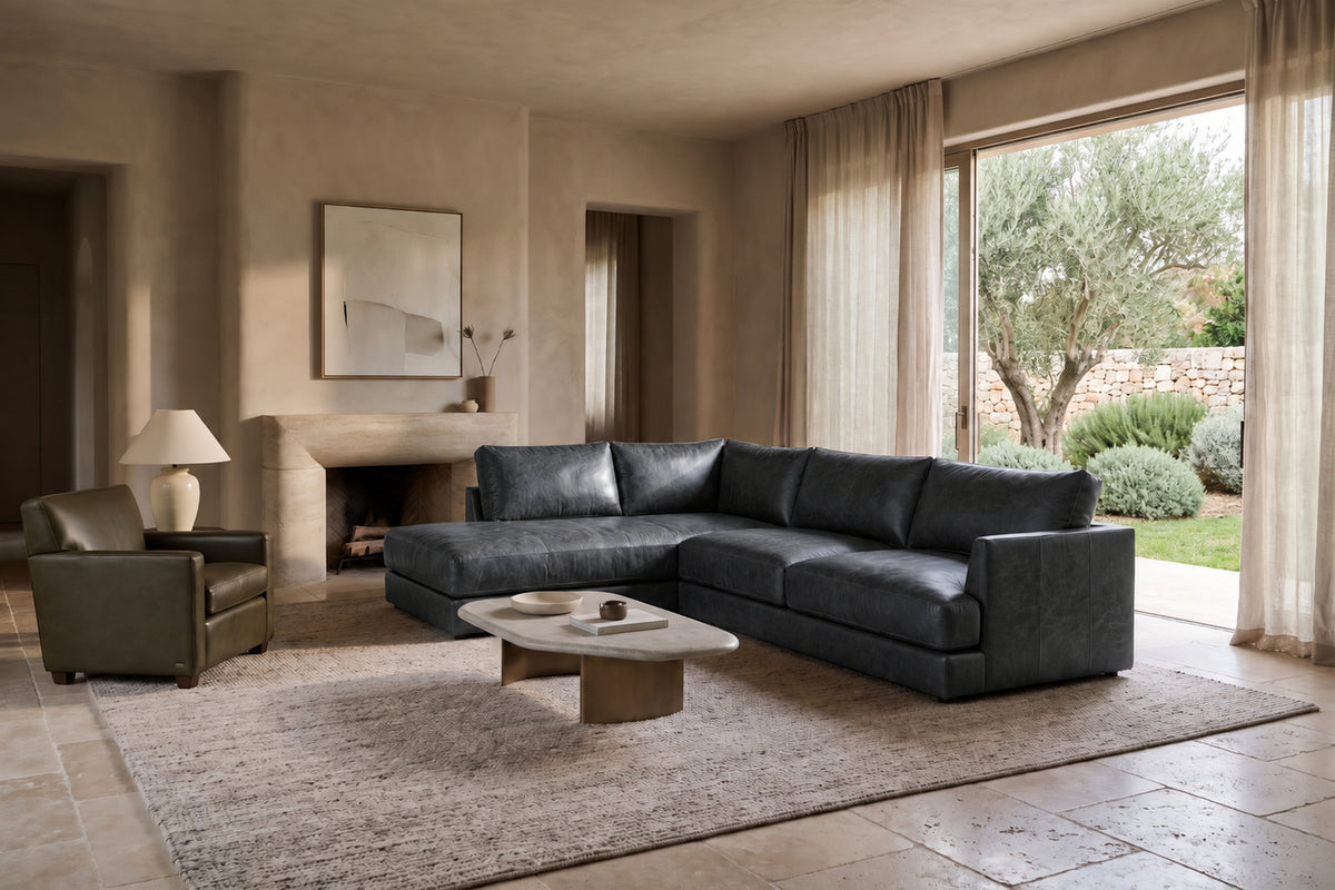 Serena Distressed Leather Sectional Sofa