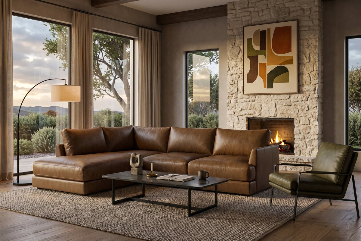 Serena Distressed Leather Sectional Sofa