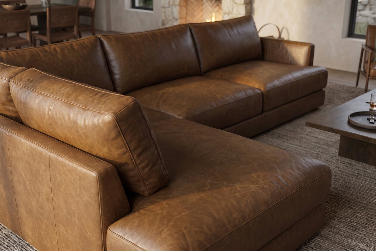 Serena Distressed Leather Sectional Sofa