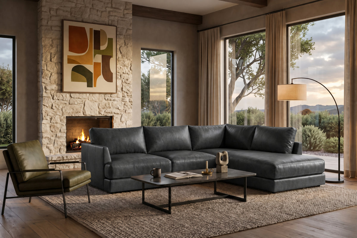 Serena Distressed Leather Sectional Sofa