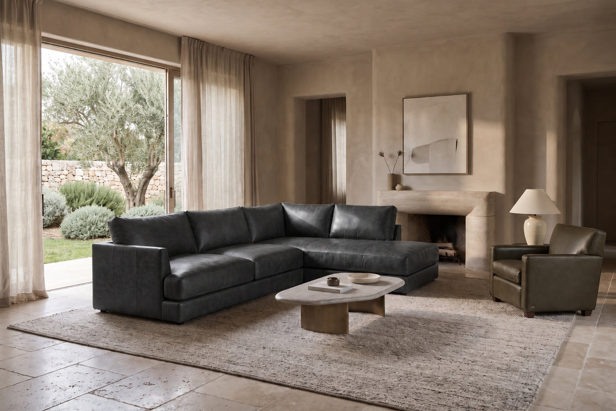 Serena Distressed Leather Sectional Sofa