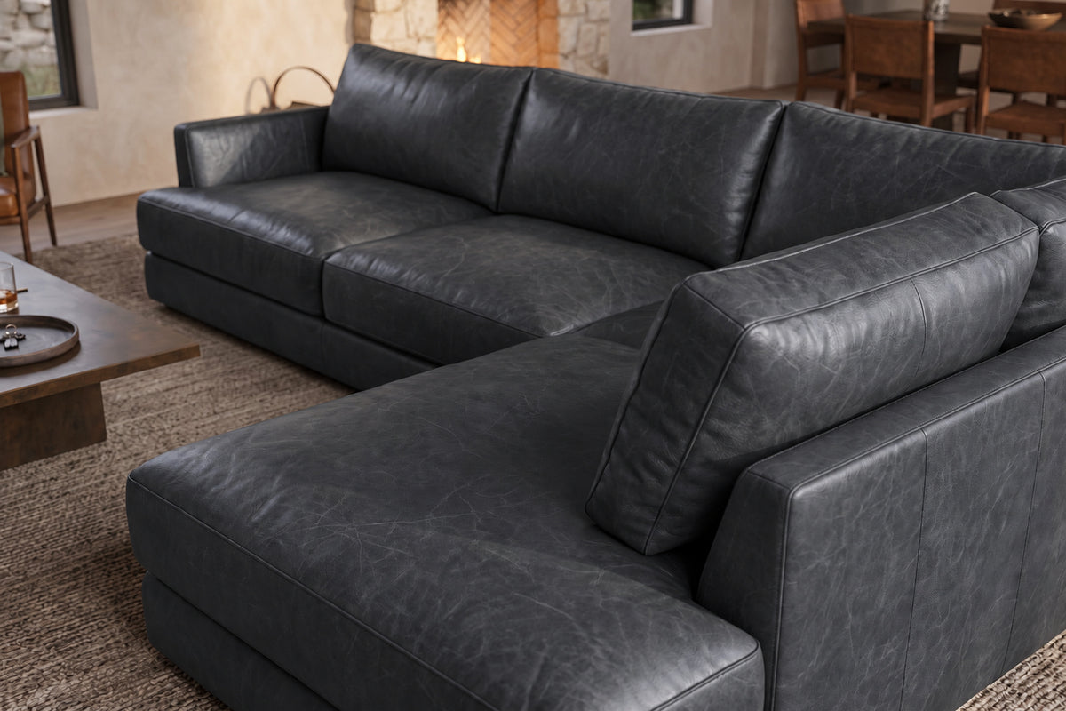 Serena Distressed Leather Sectional Sofa