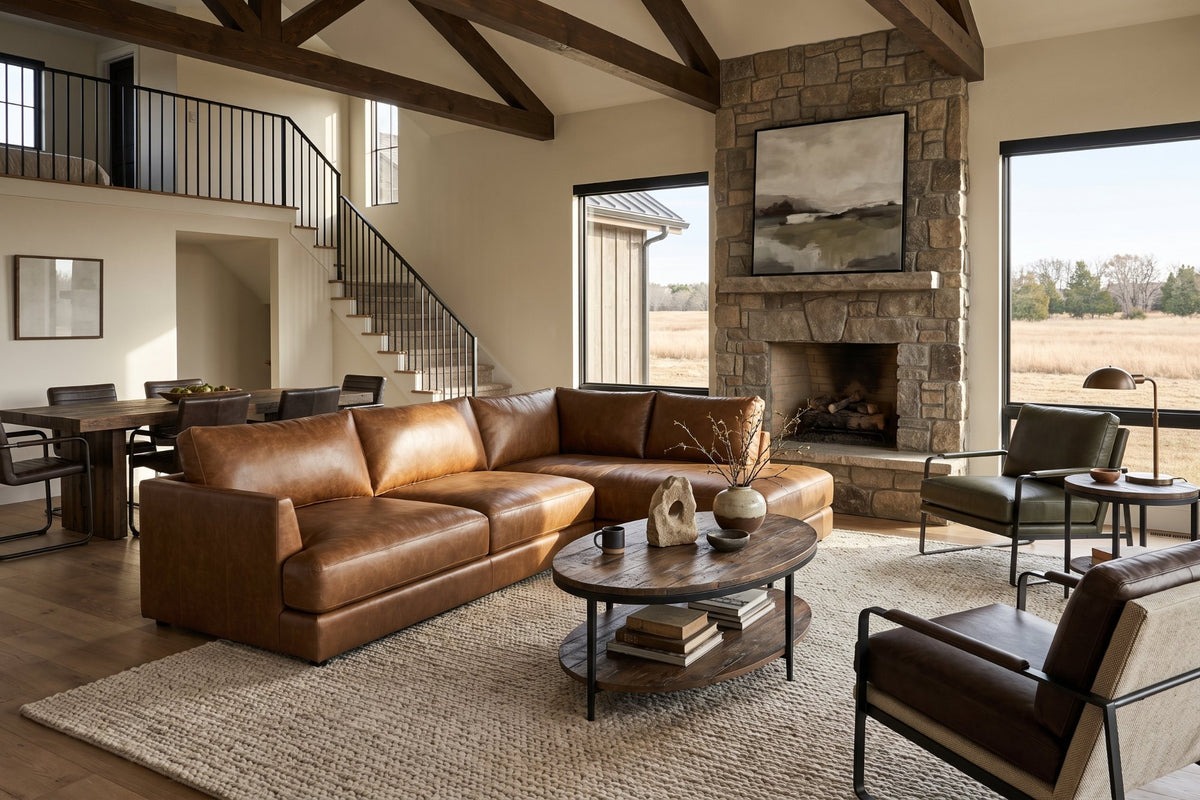 Serena Distressed Leather Sectional Sofa