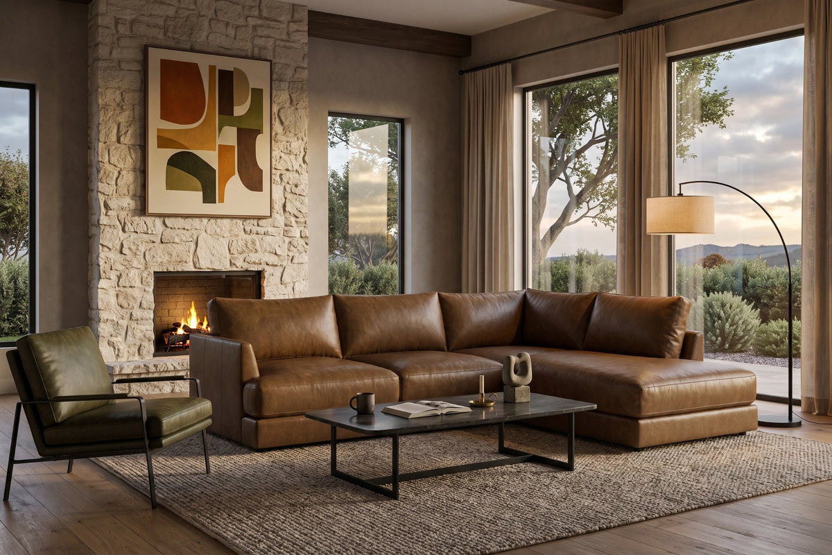 Serena Distressed Leather Sectional Sofa