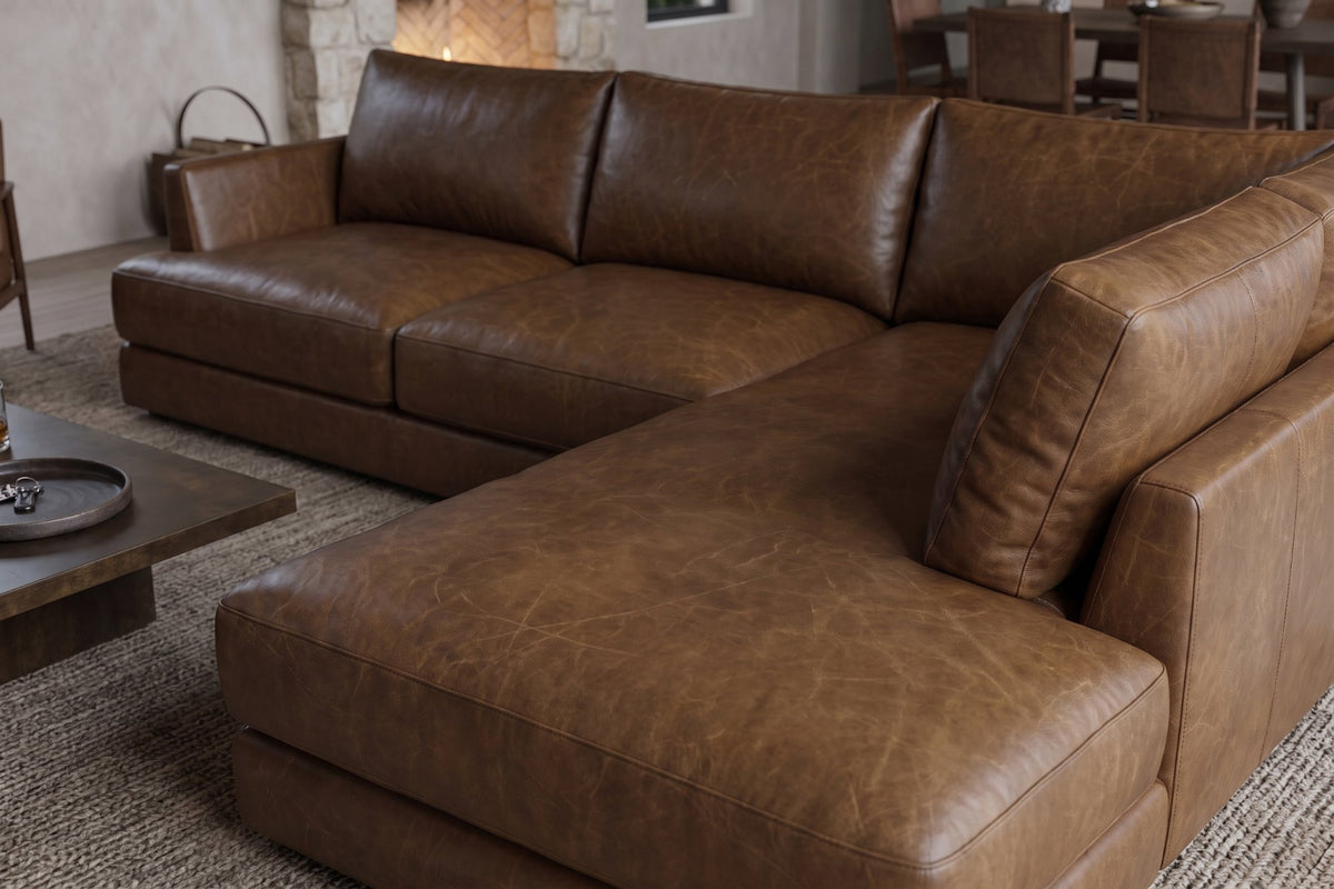 Serena Distressed Leather Sectional Sofa