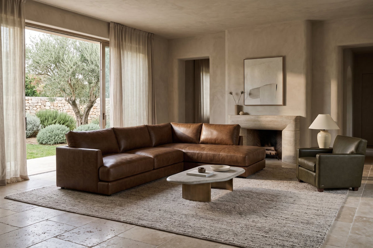 Serena Distressed Leather Sectional Sofa