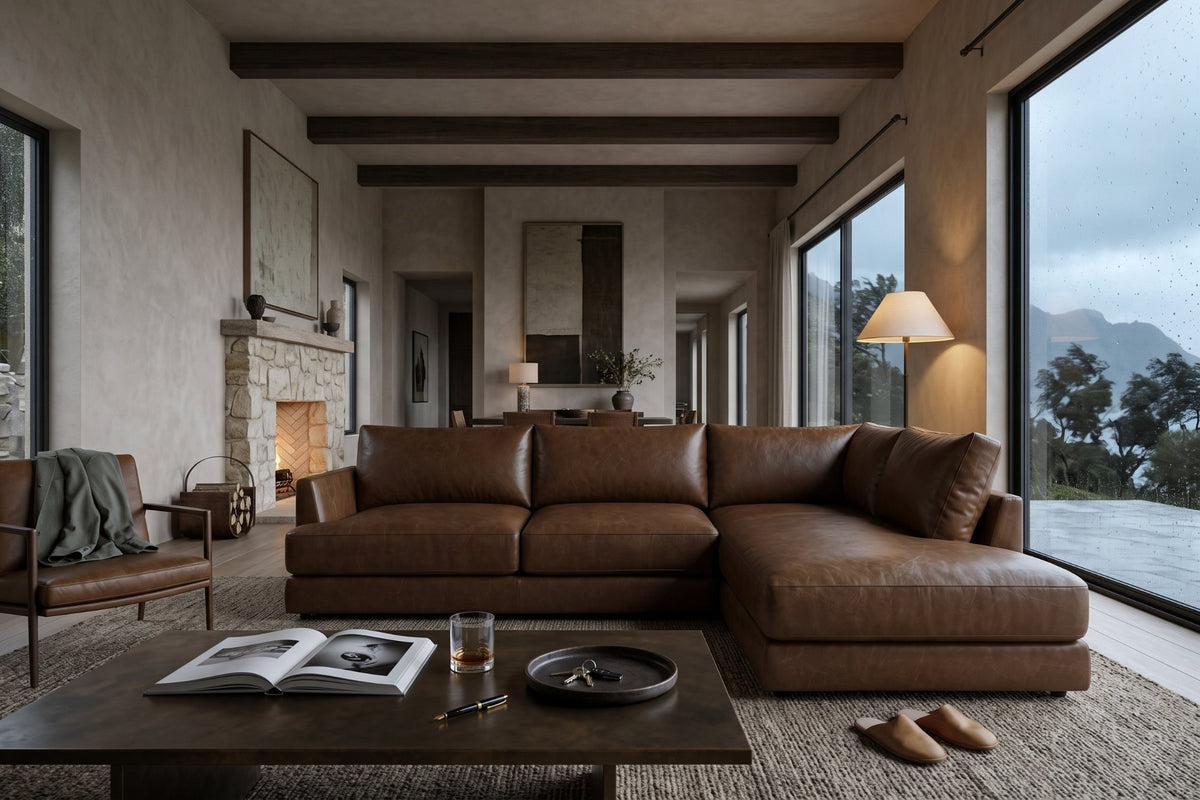 Serena Distressed Leather Sectional Sofa