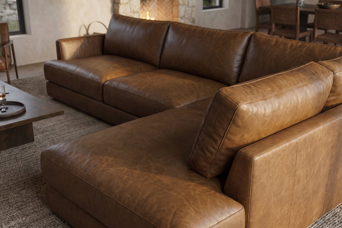 Serena Distressed Leather Sectional Sofa