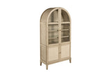 Serrastretta 42-Inch 4-Door Arched Oak Veneer Display Cabinet with Glass and Cane on a white background