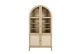 Serrastretta 42-Inch 4-Door Arched Oak Veneer Display Cabinet with Glass and Cane, front view