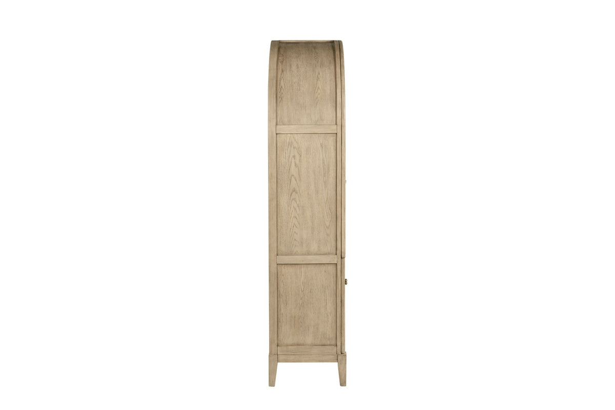Serrastretta 42-Inch 4-Door Arched Oak Veneer Display Cabinet with Glass and Cane, side view