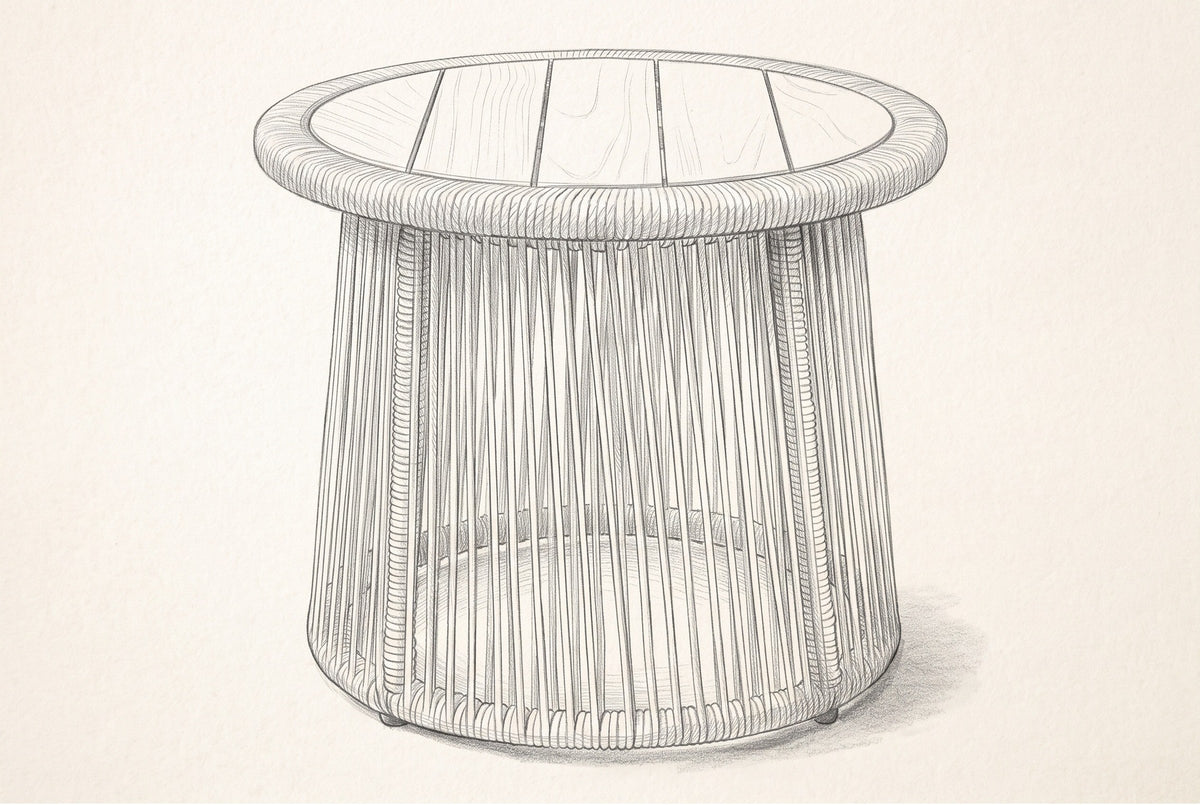 Pencil sketch of the Siculiana side table, three-quarter view