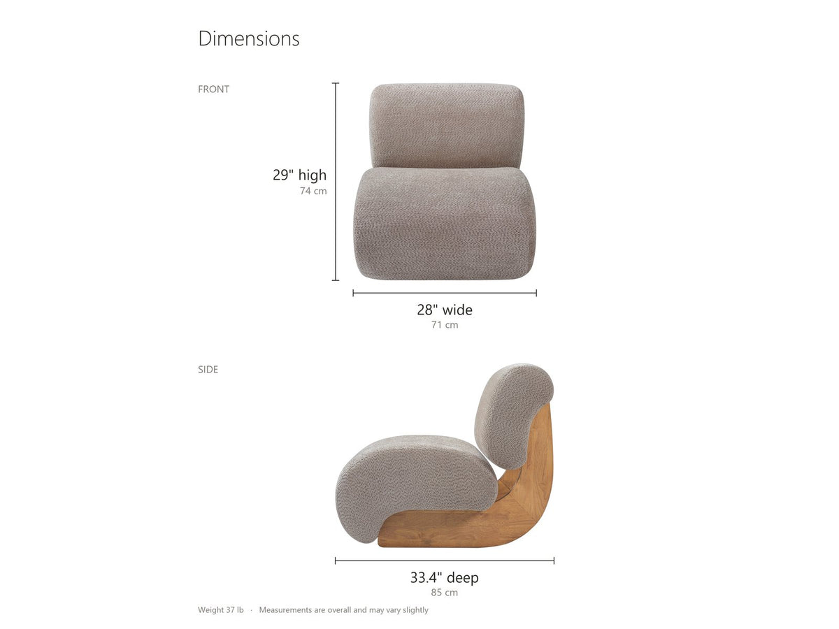 Siena Curved Slipper Chair dimensions: 28 in wide, 33.4 in deep, 29 in high