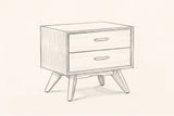 Pencil sketch of the Siniscola nightstand, drawn from the same three-quarter view