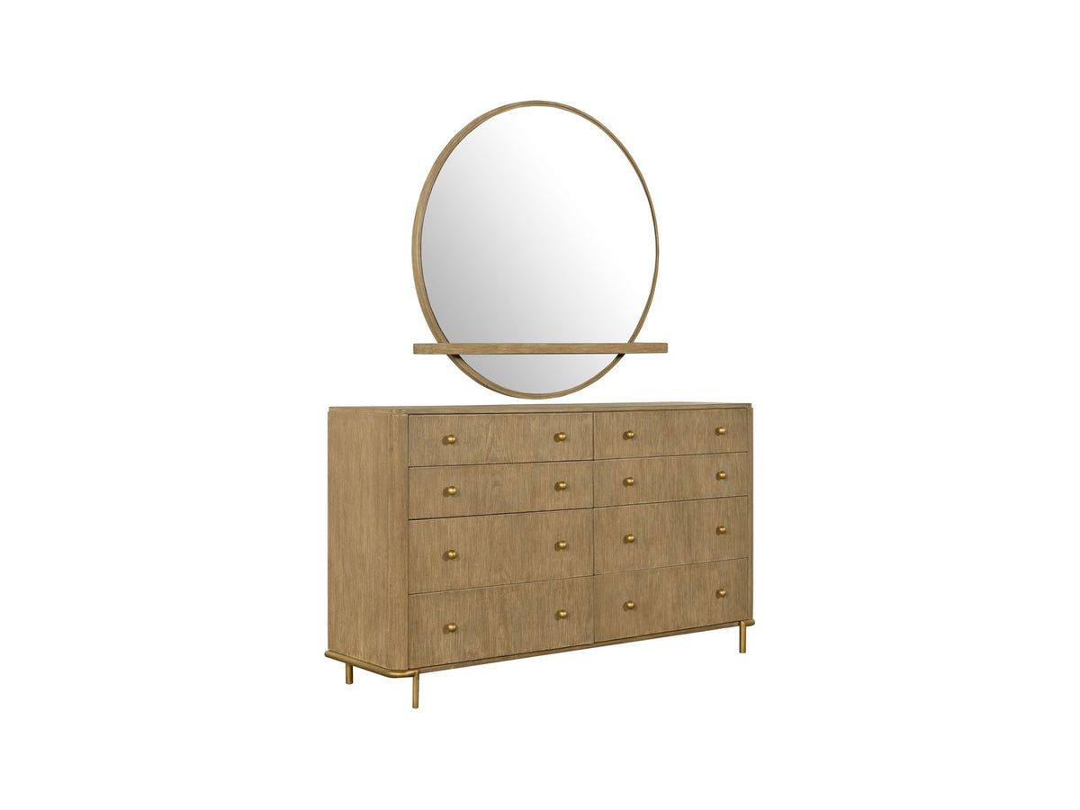 Sirolo Sand Wash and Cream Upholstered Bedroom Set: Real photo: dresser with its mirror